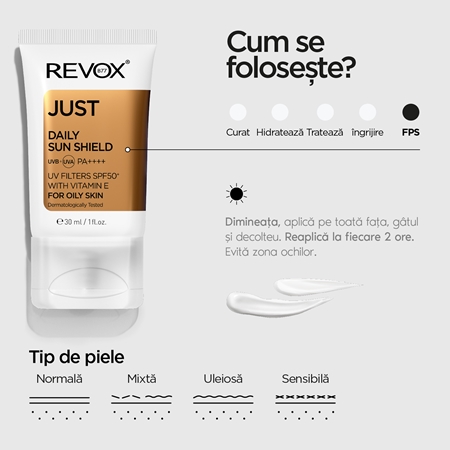 Revox B77 JUST Daily Sun Shield crema protectoare pentru tenul gras si mixt SPF 50+