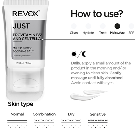 Revox B77 JUST Provitamin B5 and Centella baume hydratant pour apaiser la peau