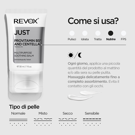 Revox B77 JUST Provitamin B5 and Centella balsamo idratante per lenire la pelle