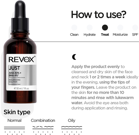 Revox B77 JUST AHA 30% + BHA 4% glättendes Peeling-Serum zur Erneuerung der Hautoberfläche