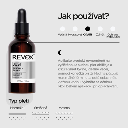 Revox B77 JUST AHA 30% + BHA 4% vyhlazující exfoliační sérum pro obnovu povrchu pleti