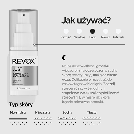 Revox B77 JUST Retinol 0.3% + Niacinamide 5% nawilżająca emulsja wygładzająca przeciw starzeniu się skóry