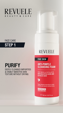 Revuele Pure Skin Anti-Pimple mousse detergente per pelli problematiche, acne