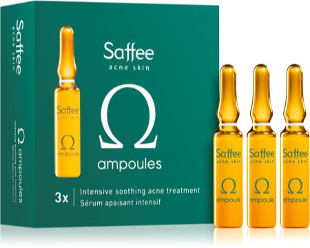 Saffee Acne Skin Omega Ampoules - 3x Intensive Soothing Acne Treatment ampuly – 3-dňový štartovací balíček pre zmiernenie prejavov akné