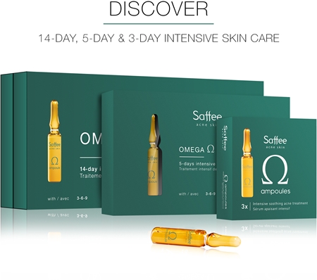 Saffee Acne Skin Omega Ampoules - 3x Intensive Soothing Acne Treatment Ampulle – 3 Tage Starter Pack zur Linderung von Akne-Symptomen