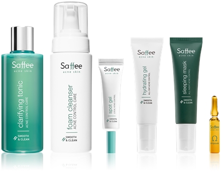 Saffee Acne Skin Omega Ampoules - 5-days Intensive soothing Acne Treatment Εντατική θεραπεία 5 ημερών για την ανακούφιση των συμπτωμάτων της ακμής