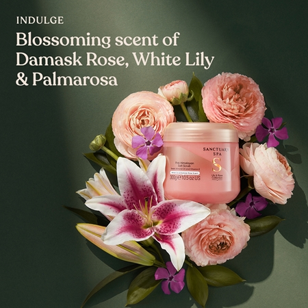 Sanctuary Spa Lily & Rose Collection Resurfacing Body Scrub with floral fragrance