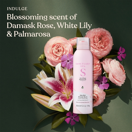 Sanctuary Spa Lily & Rose suihkuvaahto ravitseva vaikutus