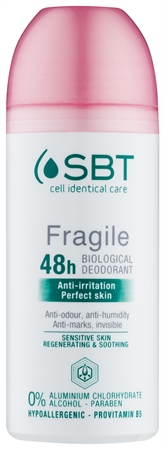 SBT Fragile desodorizante roll-on anti-manchas amarelas e brancas para pele sensível e irritada