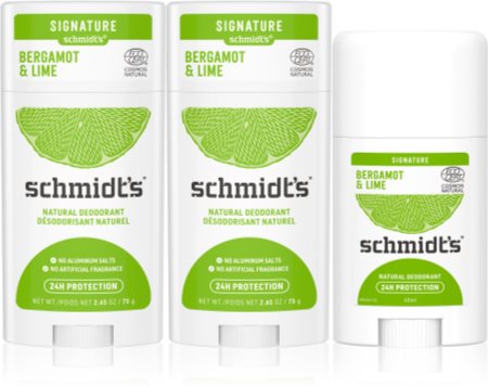 Schmidt's Bergamot + Lime dezodorant w sztyfcie 2x 75 g + 1x 40 g (wygodne opakowanie)