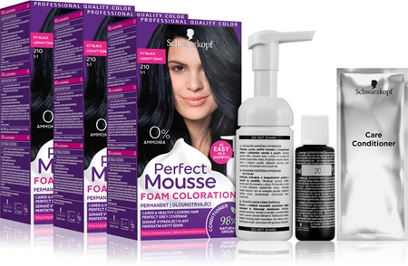 Schwarzkopf Perfect Mousse permanentní barva na vlasy 2-10 Icy Black (výhodné balení) odstín
