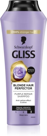 Schwarzkopf Gliss Blonde Hair Perfector lila sampon semlegesíti a sárgás tónusokat