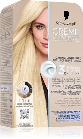 Schwarzkopf Creme Supreme Caring Lightener μόνιμη βαφή μαλλιών για ξάνοιγμα των μαλλιών