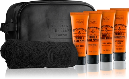 Scottish Fine Soaps Men's Grooming Set – Thistle & Black Pepper, Mit Duschgel, Shampoo & Balsam