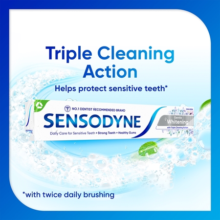 Sensodyne Extra Whitening bleichende Zahnpasta mit Fluor für empfindliche Zähne