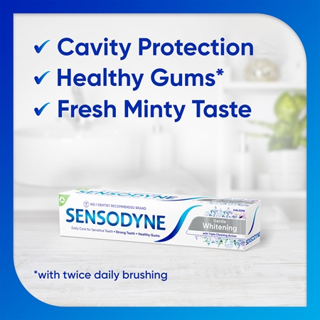 Sensodyne Extra Whitening bleichende Zahnpasta mit Fluor für empfindliche Zähne