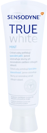Sensodyne True White Mint bělicí pasta proti skvrnám na zubní sklovině pro citlivé zuby