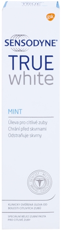 Sensodyne True White Mint bělicí pasta proti skvrnám na zubní sklovině pro citlivé zuby