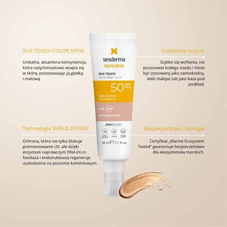 Sesderma Repaskin Silk Touch Color tonujący krem ochronny SPF 50