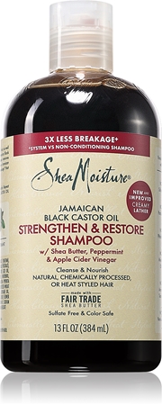 Shea Moisture Jamaican Black Castor Oil Strengthen & Restore champô reforçador para cabelos cacheados