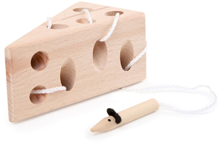 Small foot Threading Game Cheese and Mouse aktivity hračka ze dřeva