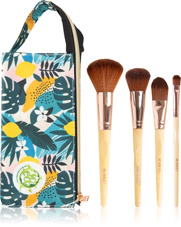 So Eco Natural Travel Makeup Brush Set - 4 Vegane Pinsel + Kosmetiktasche, Tierversuchsfrei & Nachhaltig