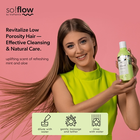 so!flow Low Porosity Hair Humectant Shampoo valomasis šampūnas apimtį praradusiems plaukams