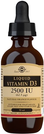 Solgar Liquid Vitamin D3 2500 IU kvapky na podporu imunitného systému a pre normálny stav zubov