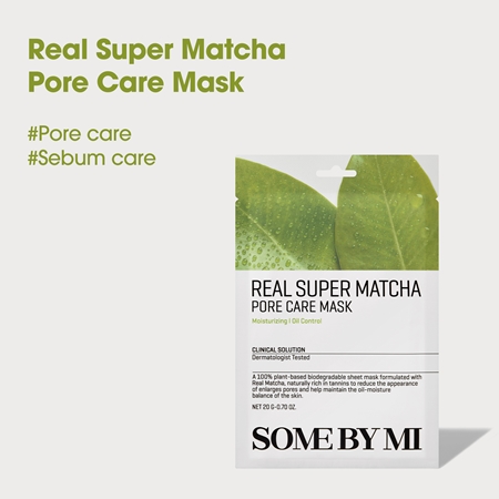 Some By Mi Clinical Solution Super Matcha Pore Care Mask Nourishing Sheet Mask to tighten pores and mattify the skin