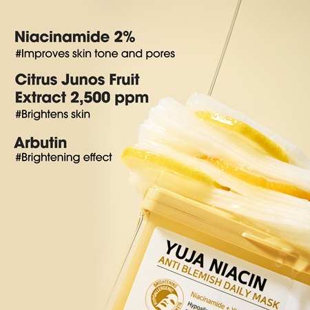 Some By Mi Yuja Niacin Anti Blemish Daily Mask Uppljusande arkmask för ansiktet för jämn hudton