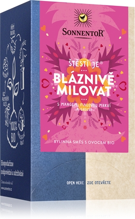 SONNENTOR Štěstí je® bláznivě milovat BIO bylinný čaj s ovocem dvoukomorový sáček