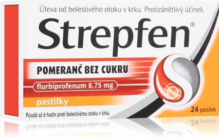 Strepfen Strepfen Pomeranč bez cukru 8,75 mg pastilky na bolest v krku