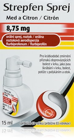 Strepfen Strepfen Sprej 8,75 mg Med a citron orální sprej, roztok proti bolesti v krku, suchému kašli a chrapotu