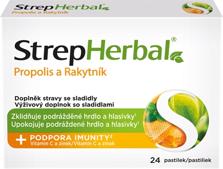 StrepHerbal Propolis a Rakytník pastilky pro zklidnění sliznice dutiny ústní