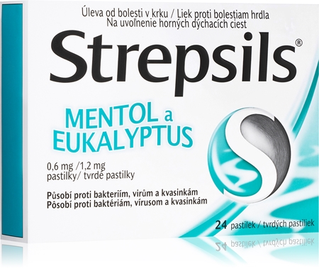 Strepsils Mentol a Eukalyptus 0,6mg/1,2mg pastilky při zánětu v krku a dutině ústní