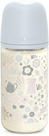 Suavinex Wonderland SX Pro Physiological Anti-Colic Glass Babyflasche aus Glas M Medium Flow 3 m+ Liberty Blue