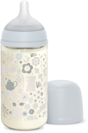 Suavinex Wonderland SX Pro Physiological Anti-Colic Glass Babyflasche aus Glas M Medium Flow 3 m+ Liberty Blue
