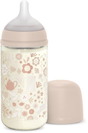Suavinex Wonderland SX Pro Physiological Anti-Colic Glass Glas-Babyflasche M Medium Flow 3 m+ Liberty Pink