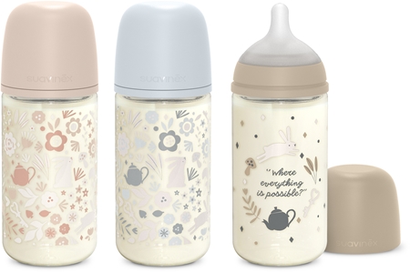 Suavinex Wonderland SX Pro Physiological Anti-Colic Glass Glas-Babyflasche M Medium Flow 3 m+ Liberty Pink