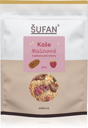 Šufan Haferbrei mit Himbeeren und Pekannüssen glutenfreier Brei mit Himbeeren