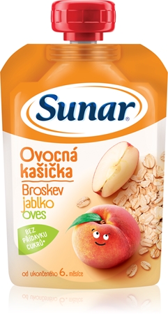 Sunar ovocná kašička jablko, broskev, oves dětský příkrm