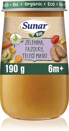 Sunar BIO zelenina, fazolky, telecí maso, olivový olej dětský příkrm