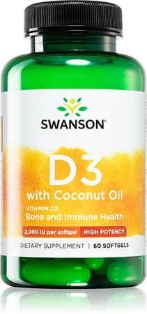 Swanson Vitamin D3 with Coconut Oil 2000 IU kapsle pro podporu imunitního systému
