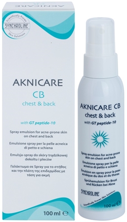 Synchroline Aknicare CB emulze ve spreji redukující projevy akné na hrudi a zádech