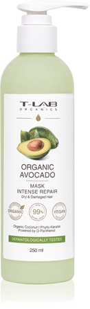 T-LAB Organics Organic Avocado Intense Repair Mask αναγεννητική και ανανεωτική μάσκα για κατεστραμμένα μαλλιά