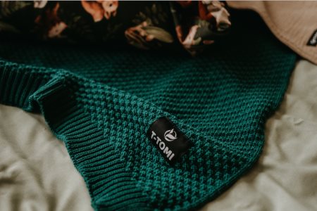 T-TOMI Knitted Blanket Smaragd koc pleciony
