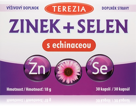 Terezia Zinek + Selen + Echinacea kapsle pro podporu imunitního systému, krásné vlasy, pleť a normální stav zubů