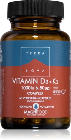 Terranova Health Vitamin D3 (1000 IU) + K2 (50 ug) kapslar för normal immunförsvarsfunktion, bentillstånd och muskelfunktion