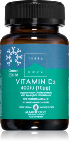 Terranova Health Green Child Vitamin D3 400 IU kapsle pro normální funkci imunitního systému, stavu kostí a činnosti svalů