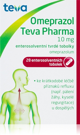 TEVA PHARMA Omeprazol 10mg enterosolventní tvrdé tobolky k léčbě příznaků refluxu u dospělých